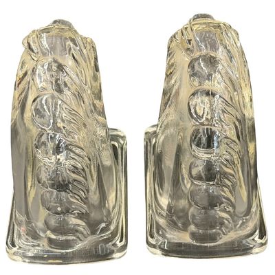 Vintage Federal Clear Pressed-Glass Horse Head Bookends