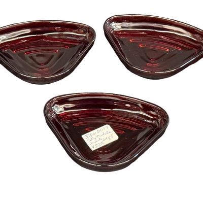 Vintage Anchor Hocking Royal Ruby Red "Manhattan" Pattern Triangular Glass Relish or Lazy Susan Insert - Lot of 5