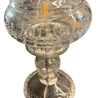Vintage Waterford Crystal Two-Piece Electric Hurricane Table Lamp Classic Cut Lismore/Inishmore