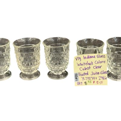 Vintage Indiana Glass Whitehall Colony Flat Clear Glass Footed Juice or Dessert Glasses - Lot of 5