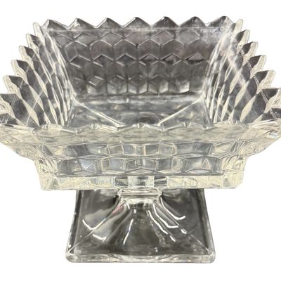 Vintage Fostoria American Clear Pressed Glass Square Footed Wedding Bowl - NO COVER