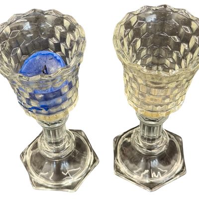 Vintage Clear Pressed Glass Peg Votive Cup Candle Holders - Set of 2