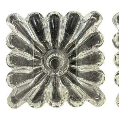 Vintage Square Pressed Glass Candle Holder With Scalloped Petal Edges