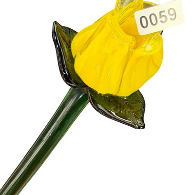 Vintage Murano Style Hand Blown Art Glass Colorful YELLOW Flower & Stem 16” Long