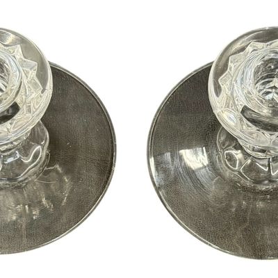 Vintage Fostoria American Clear Glass Candle Holders - Set of 2