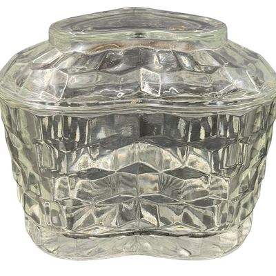 Fostoria American Cubist Pattern Heart Shaped Crystal Candy Trinket Dish by Homco "Lady Love"