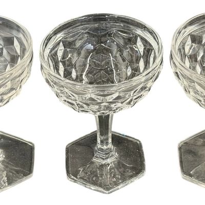 Vintage Fostoria American Tall Sherbet Cubist Hexagon Footed Glass - Lot of 3