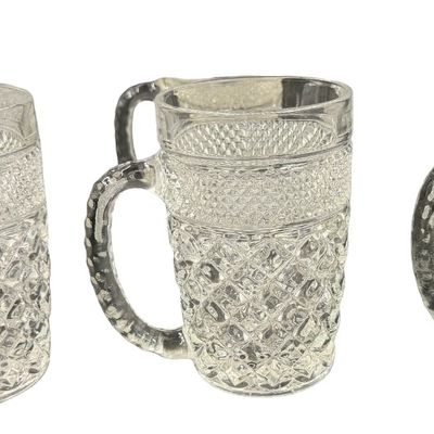 Vintage Anchor Hocking Wexford Clear Glass Mug featuring a Classic Criss-Cross Diamond and Textured Diamond-Point Pattern - Set of 6