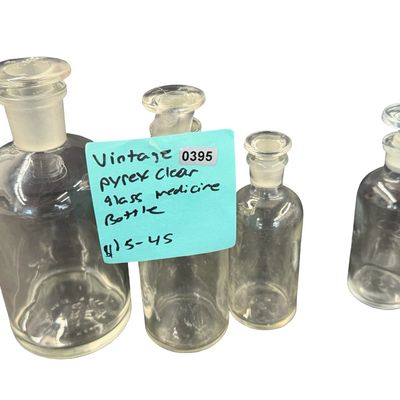 Vintage Pyrex Clear Glass Medicine Bottles Clear Glass Laboratory Reagent or Apothecary Bottles featuring Narrow Mouths and Matching...