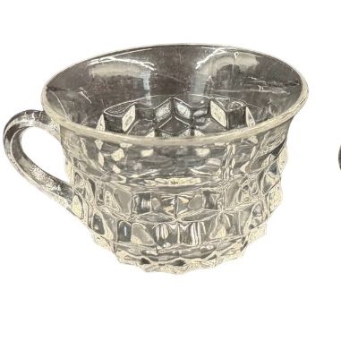 Vintage Fostoria American Clear Pressed Glass Punch Cups featuring a Geometric Cubist Diamond Pattern and D-Style Handles - Set of 6