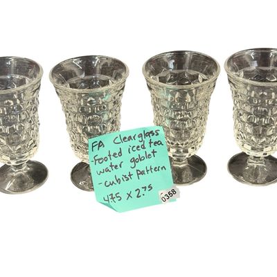 Vintage Fostoria American Clear Pressed Glass Footed Ice Tea Goblets - Set of 4