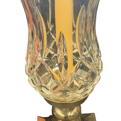 Vintage Waterford Lismore Crystal Hurricane Candle Holders with Brass Base - Set of 2 **
