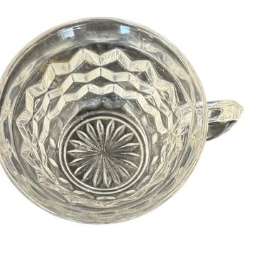 Vintage Fostoria American Clear Pressed Glass Punch Cups featuring a Geometric Cubist Diamond Pattern and D-Style Handles - Set of 6