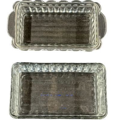 Vintage Anchor Hocking Clear Ribbed Glass Pound Butter Dish with a Matching Lid - Holds a one-pound block of butter