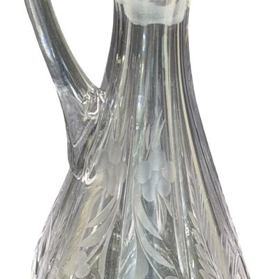 Vintage Etched Clear Glass Vinegar/Oil Cruet with Stopper Hexagon Base