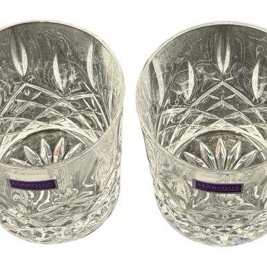 Waterford Markham Double Old Fashioned Crystal Glasses featuring a Classic Cross-Cut Diamond Patter- Lot of 4