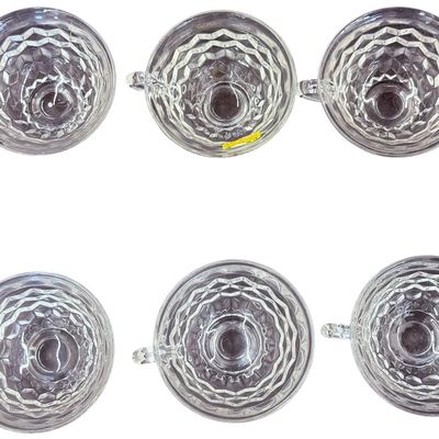Vintage Fostoria American Clear Footed Tea Cup with Clear Rounded Handle - Set of 6