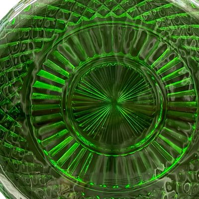 Vintage Anchor Hocking Waterford Forest Green Glass Platter featuring a Scalloped Edge and Textured Pattern