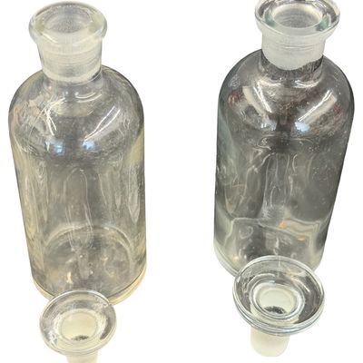 Vintage Pyrex Clear Glass Medicine Bottles Clear Glass Laboratory Reagent or Apothecary Bottles featuring Narrow Mouths and Matching...