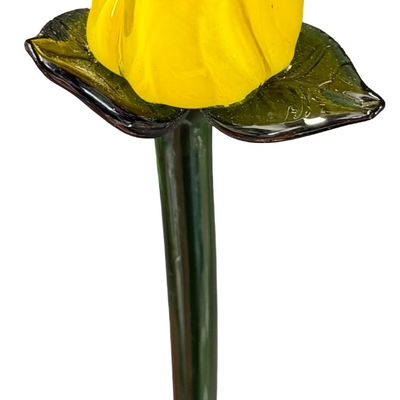 Vintage Murano Style Hand Blown Art Glass Colorful YELLOW Flower & Stem 16” Long