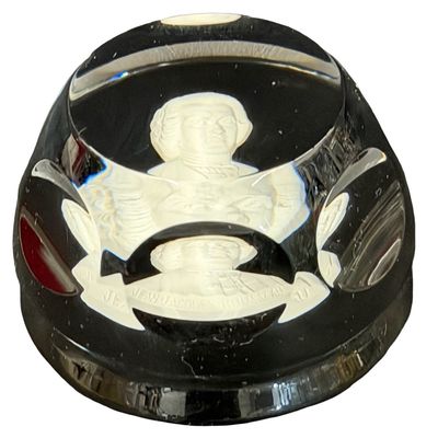 Vintage 1976 Cobalt Royal Blue Crystal Glass PAPERWEIGHT Sulfide Cameo Portrait of JEAN-JACQUE ROUSSEAU
