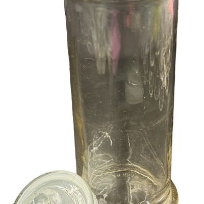 Vintage "Ann's House of Nuts" Clear Glass Cylindrical Apothecary or Storage Jar with Lid