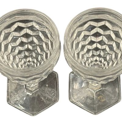 Vintage Fostoria American Clear Pressed Footed Water Glass Goblets with Hexagonal Base- Lot of 4