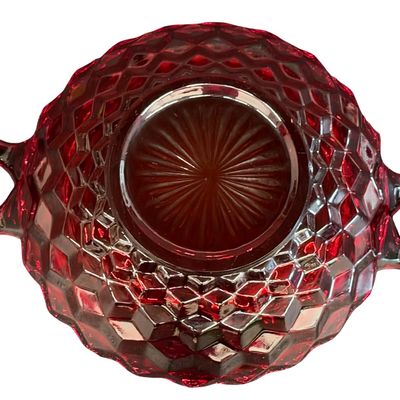 Vintage Fostoria American Ruby Red Pressed Glass Handled Utility Bowl