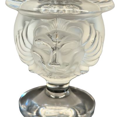 **SIGNED** Vintage Lalique France Frosted Crystal Lion Head Cigarette Holder