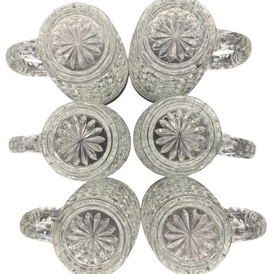 Vintage Anchor Hocking Wexford Clear Glass Mug featuring a Classic Criss-Cross Diamond and Textured Diamond-Point Pattern - Set of 6
