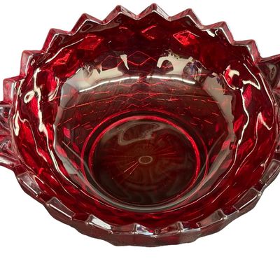 Vintage Fostoria American Ruby Red Pressed Glass Handled Utility Bowl