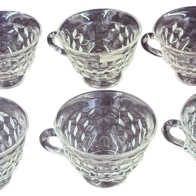 Vintage Fostoria American Clear Footed Tea Cup with Clear Rounded Handle - Set of 6