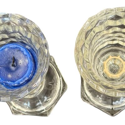 Vintage Clear Pressed Glass Peg Votive Cup Candle Holders - Set of 2
