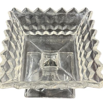 Vintage Fostoria American Clear Pressed Glass Square Footed Wedding Bowl - NO COVER