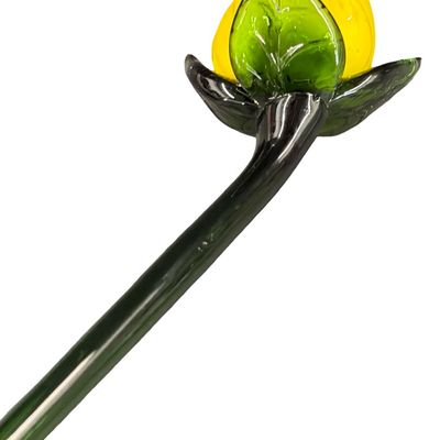 Vintage Murano Style Hand Blown Art Glass Colorful YELLOW Flower & Stem 16” Long
