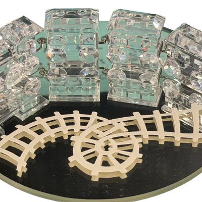 RETIRED Swarovski Crystal Figurines Train Set Engine and Three Cars Track with Mirror