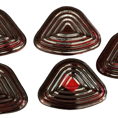 Vintage Anchor Hocking Royal Ruby Red "Manhattan" Pattern Triangular Glass Relish or Lazy Susan Insert - Lot of 5