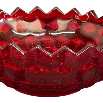 Vintage Fostoria American Ruby Red Pressed Glass Handled Utility Bowl