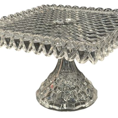 Vintage Fostoria American Clear Glass Square Cake Stand