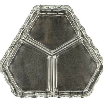 Vintage Fostoria American Clear Glass Triangular Divided Covered Candy Dish