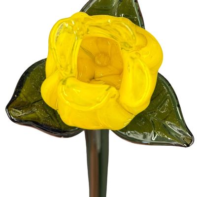 Vintage Murano Style Hand Blown Art Glass Colorful YELLOW Flower & Stem 16” Long