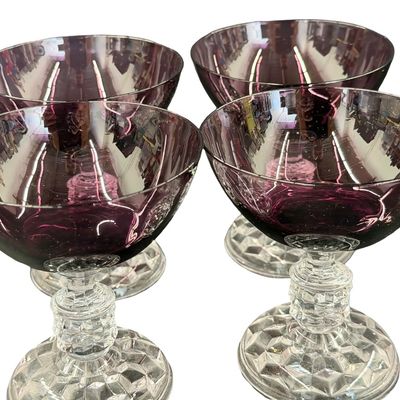 Vintage Fostoria American Lady Amethyst Champagne Coupe or Tall Sherbet Glasses - Lot of 4