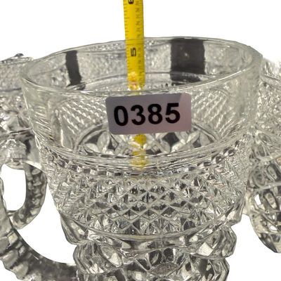 Vintage Anchor Hocking Wexford Clear Glass Mug featuring a Classic Criss-Cross Diamond and Textured Diamond-Point Pattern - Set of 6