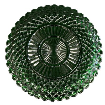 Vintage Anchor Hocking Waterford Forest Green Glass Platter featuring a Scalloped Edge and Textured Pattern