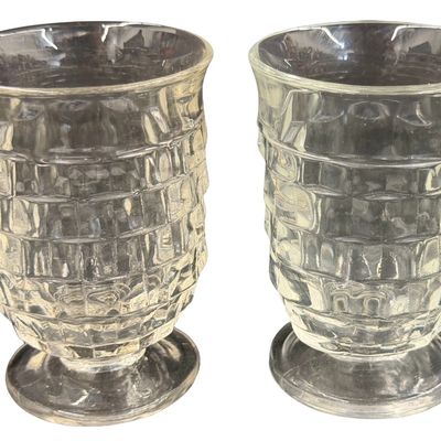 Vintage Indiana Glass Whitehall Colony Flat Clear Glass Footed Juice or Dessert Glasses - Lot of 4
