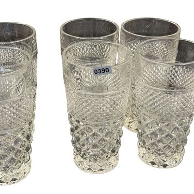 Vintage Anchor Hocking Wexford Clear Pressed Glass Tumblers and Wine Glass Lot of 6