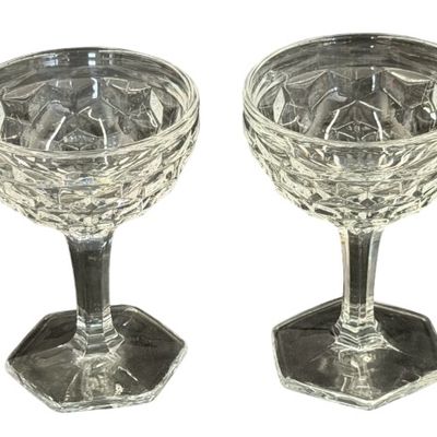 Vintage Fostoria American Clear Glass Champagne Coupe or Tall Sherbet Glasses - Lot of 4
