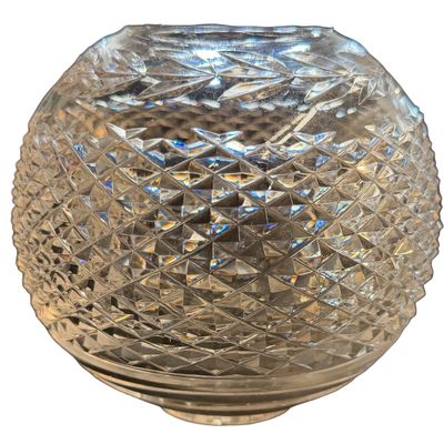 Vintage Waterford Crystal Glandore Pattern Cut-Lead Crystal Round Rose Bowl featuring a Distinctive Laurel Leaf Band and Diamond Cutting