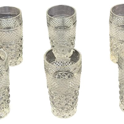 Vintage Anchor Hocking Wexford Clear Pressed Glass Tumblers and Wine Glass Lot of 6