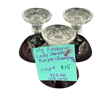 Vintage Fostoria "Lady Amethyst Purple" Clear Champagne Coupe/Sherbet Glass - Lot of 3